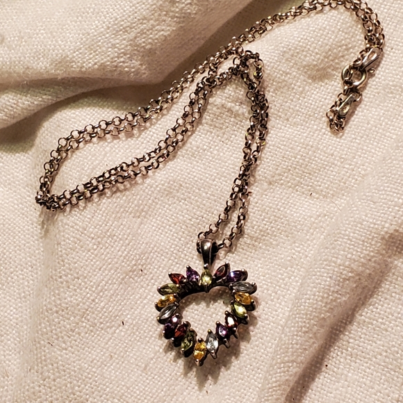 Vintage Marquee Gemstone Heart 925 With 925 Italy Chain - Picture 8 of 9